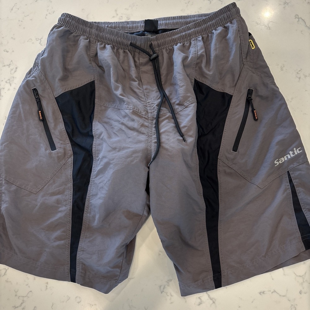 Santic Cycling Shorts Mens 2XL Gray Loose Fit Mountain Biking Lined Padded Sport